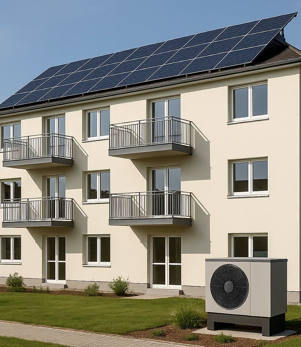 Energetisch saniertes Mehrfamilienhaus mit Photovoltaik und Wärmepumpe